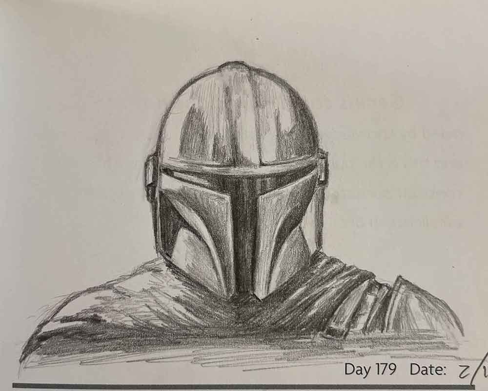 The Mandalorian Helmet and Shoulders Pencil Sketch