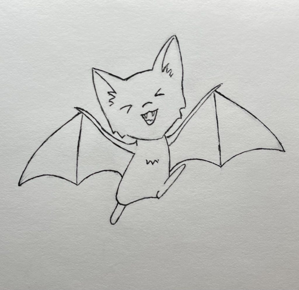 An easy to draw bat that's happy, smiling, and leaping