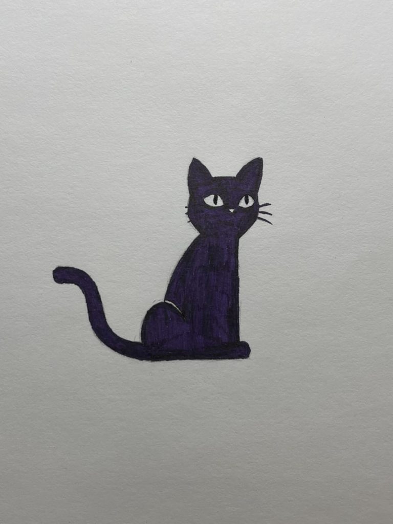 A simple cute black cat drawing for Halloween