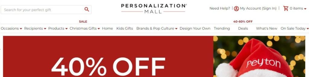 Personalization Mall screenshot advertising personalized Christmas gifts