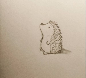 Cute pencil drawing of a hedgehog looking up