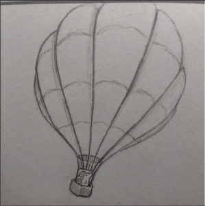 Cute pencil drawing of a hedgehog in a hot air balloon