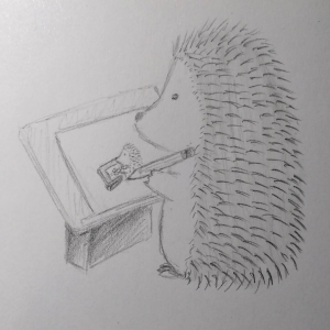 Cute pencil drawing of a hedgehog drawing another hedgehog that's drawing another hedgehog (Hedgehogception)